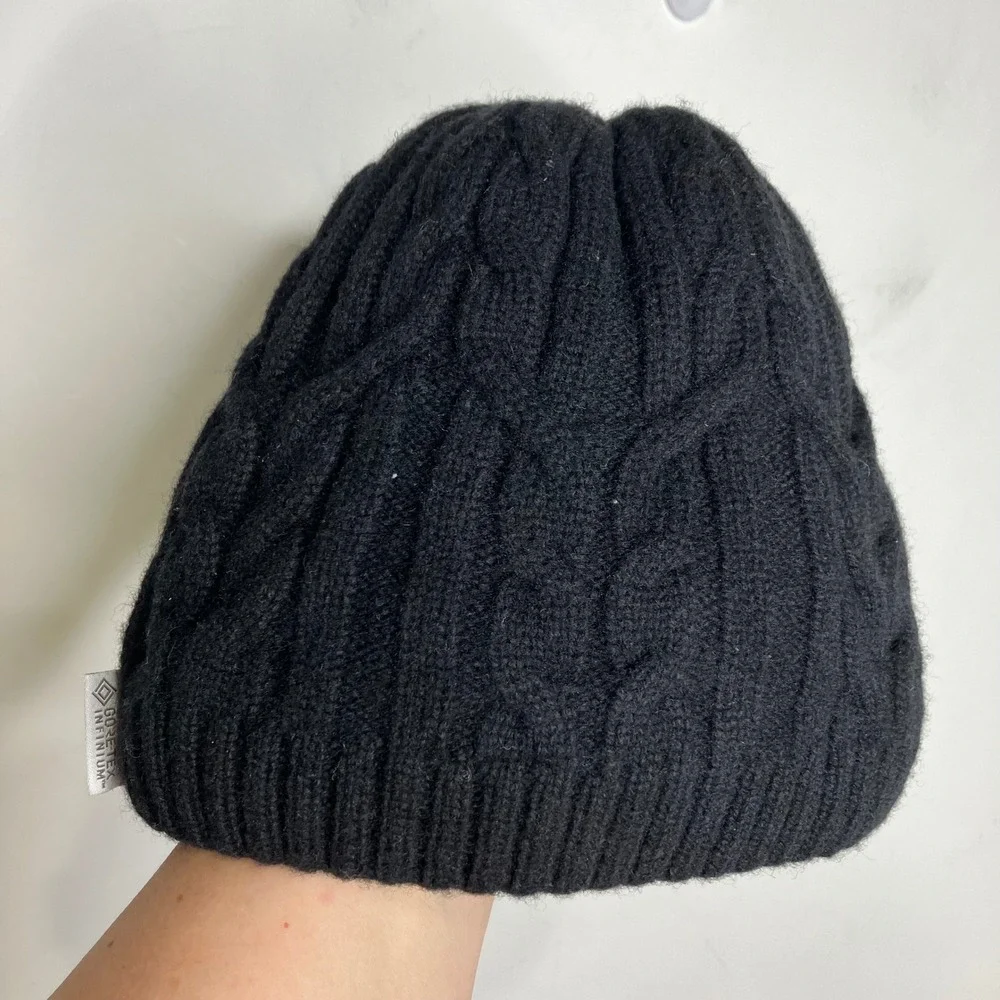 L.L. Bean black cable knit beanie fleece lined wool blend‎ one size fits all